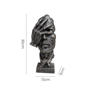 SOGA 30cm Black Resin Sculpture Covered Eyes Face Design Modern Art for Home Decor