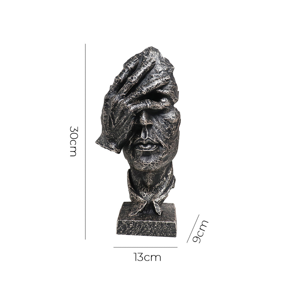 SOGA 30cm Black Resin Sculpture Covered Eyes Face Design Modern Art for Home Decor