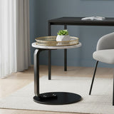 SOGA Home & Living Bundle – White Marble Mini Side Table & Gold Round Mirror Tray Organizer