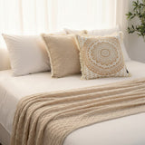 SOGA Home & Living Bundle – Chenille Tassel Pillow, Moon Cotton Pillow & Knitted Blanket