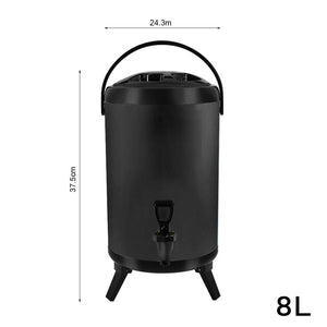 SOGA 8X 8L Stainless Steel Insulated Milk Tea Barrel Hot and Cold Beverage Dispenser Container with Faucet Black