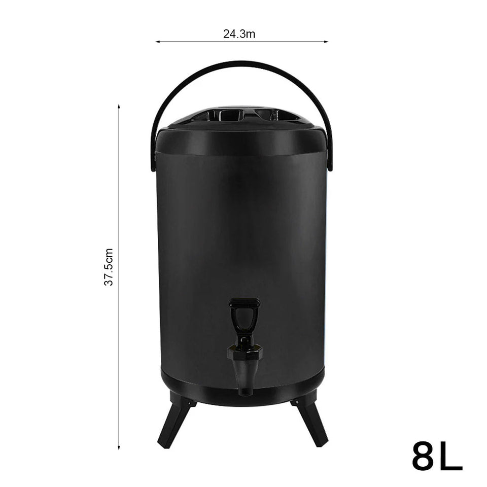 SOGA 8X 8L Stainless Steel Insulated Milk Tea Barrel Hot and Cold Beverage Dispenser Container with Faucet Black