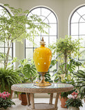 SOGA 2x 42cm Ceramic Oval Flower Vase with Gold Metal Base Yellow