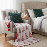 SOGA Christmas Bundle – 2 Festive Teal Christmas Tree Pillow & Red Holiday Throw Blanket