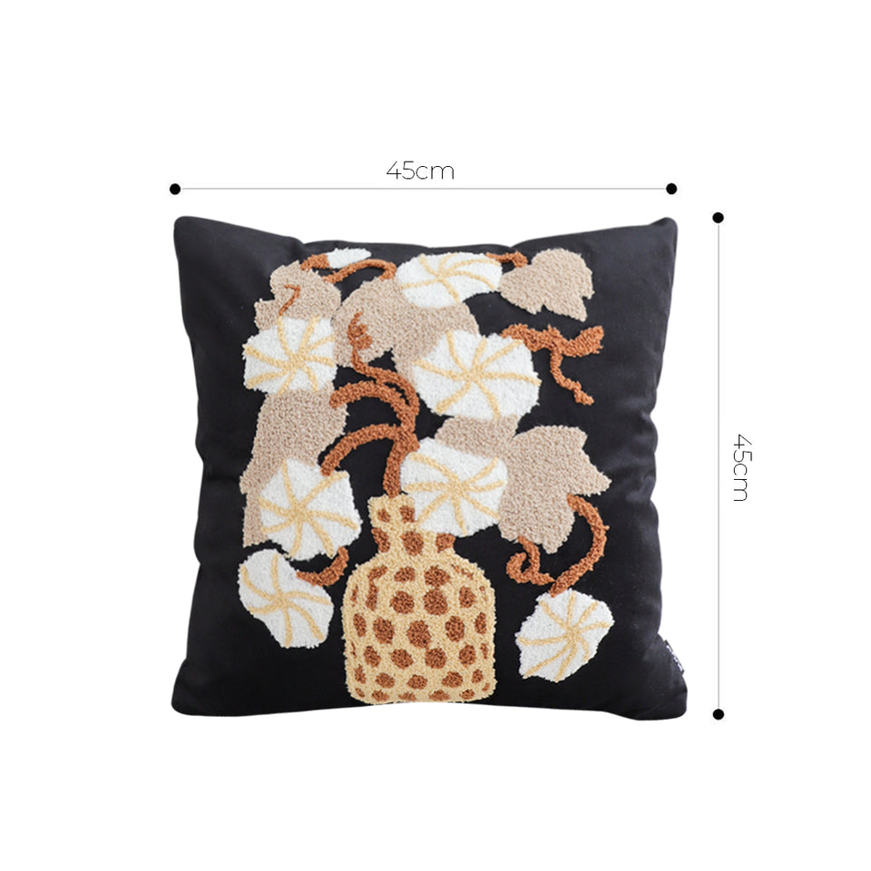 SOGA 2X 45cm Black Gold Wicker Basket Floral Embroidered Throw Pillow