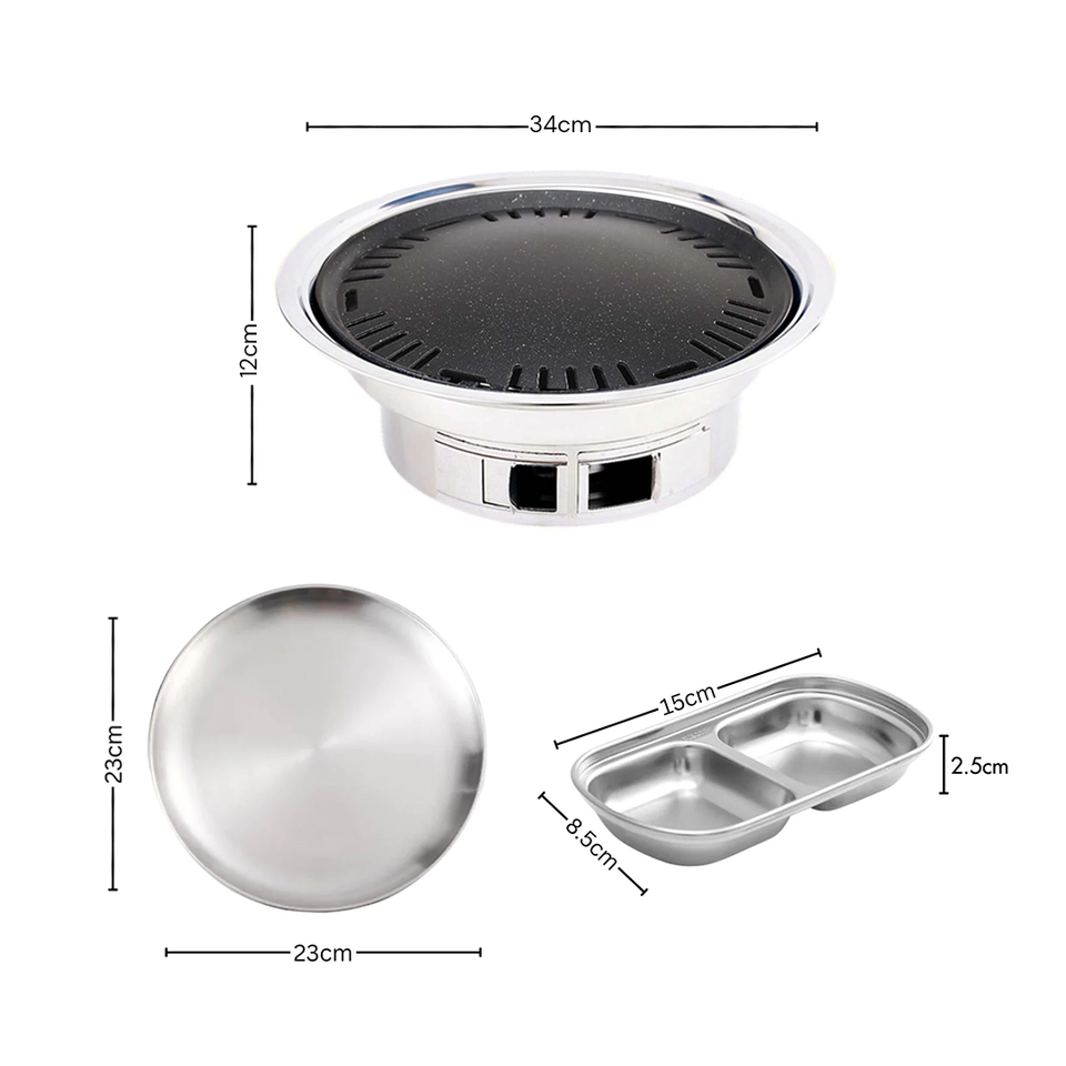 SOGA Kitchenware Bundle – Silver Grilling Plate, Divided Sauce Pan & Portable Charcoal BBQ Grill