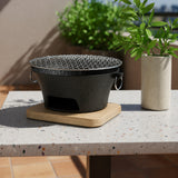 SOGA Large Cast Iron Round Stove Charcoal Table Net Grill Japanese Style BBQ Picnic Camping with Wooden Board