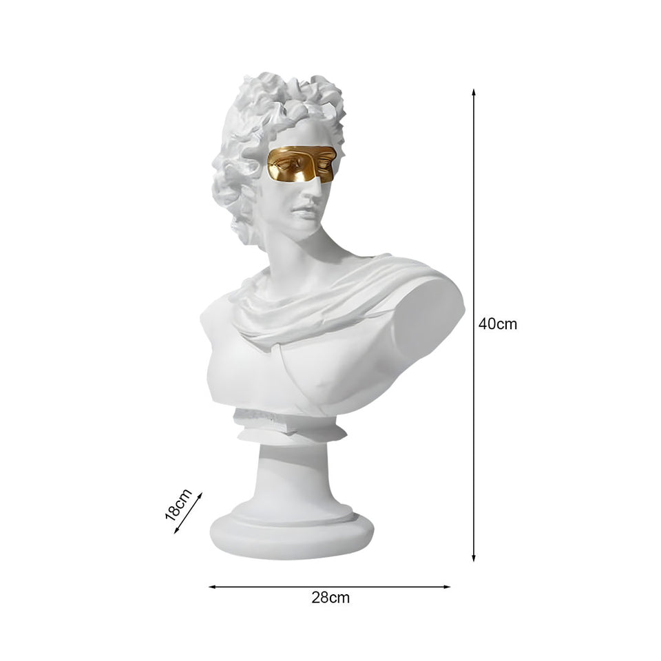 SOGA 40cm White Classical Bust Resin Sculpture with Gold Eye Mask for Modern Home Decor