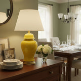 SOGA 2X Oval Ceramic Table Lamp with Gold Metal Base Desk Lamp Yellow