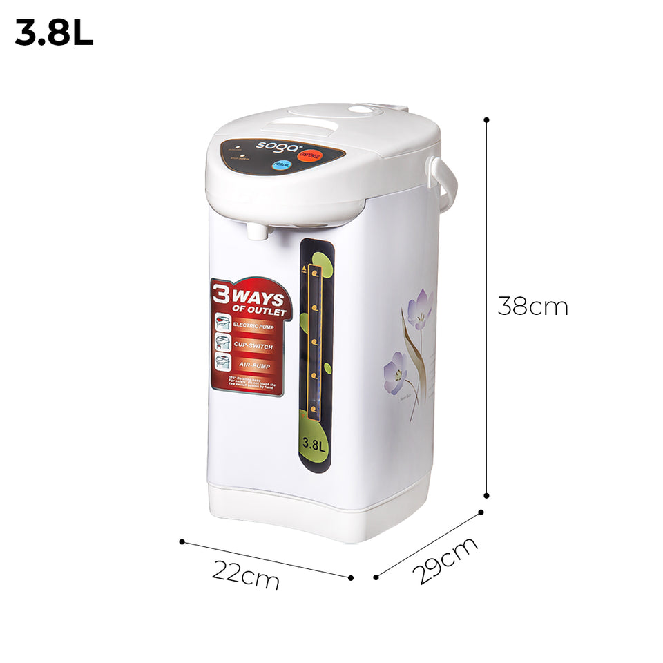 SOGA 3.8L White Plastic Exterior Electric Thermal Pot Dispenser with 3 Dispensing Modes
