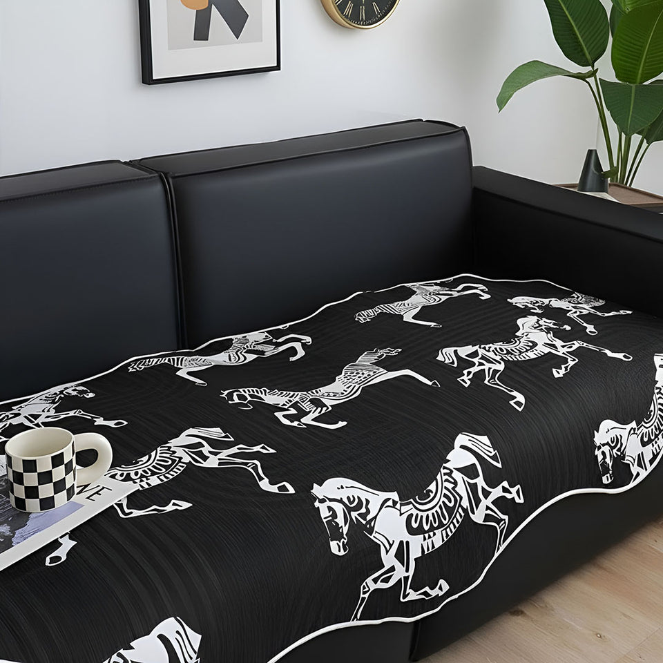 SOGA Two-Seater Black Horse Print 90x180cm Throw Blanket Sofa Cover