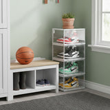 SOGA 4 Tier Transparent Portable Shoe Organiser Sneaker Footwear Folding Plastic Bin Stackable Storage Box with Magnetic Door