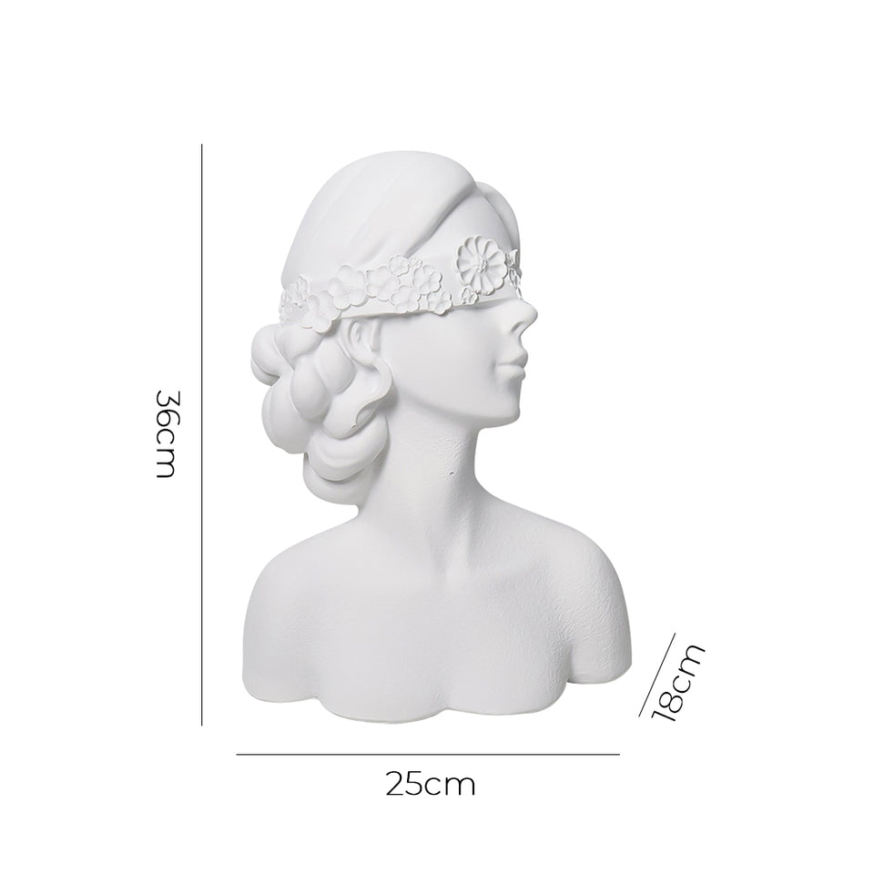 SOGA 36cm White Resin Sculpture Blindfold Lady Bust Design for Home Decor