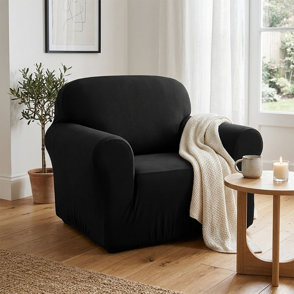 SOGA 1-Seater Black Sofa Cover Couch Protector High Stretch Lounge Slipcover Home Decor