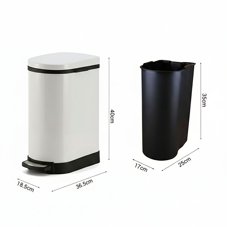 SOGA 2X Foot Pedal Stainless Steel U Shape Trash Bin White 10L