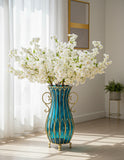 SOGA 51cm Blue Glass Tall Floor Vase and 10pcs White Artificial Fake Flower Set