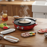 SOGA Kitchenware Bundle – 2-in-1 Electric Hot Pot BBQ Grill & Silver Plate Set with Grilling Plate