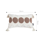 SOGA Boho Tufted Cushion 30x50cm Tassel White Brown Circle Decorative Throw Pillow
