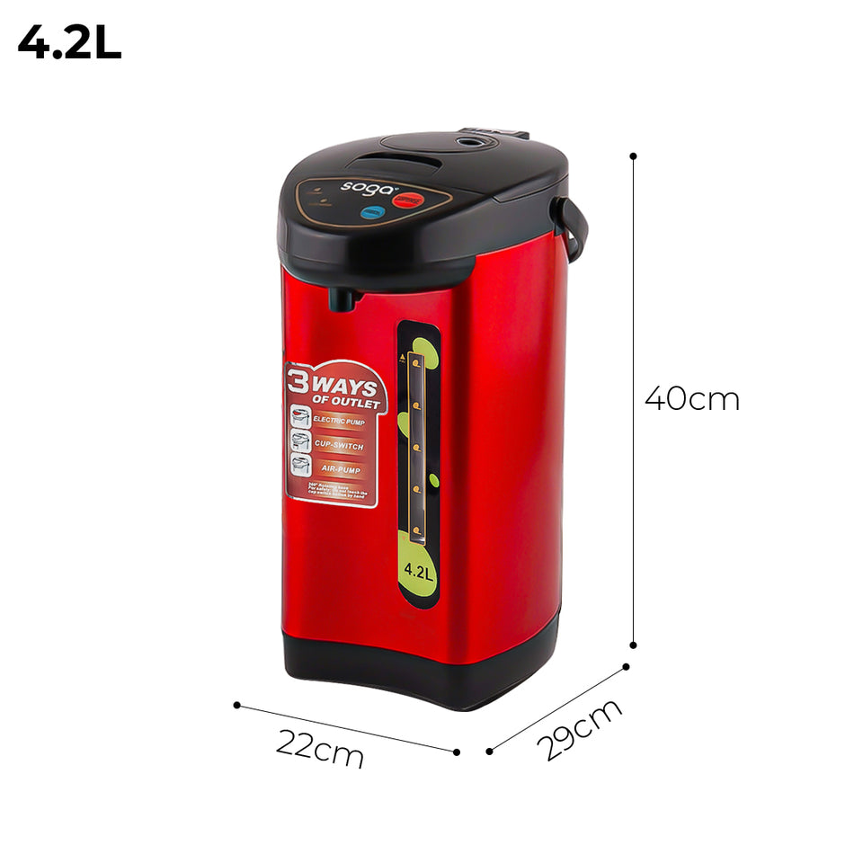 SOGA 2X 4.2L Red Stainless Steel Electric Kettle Water Boiler with 3 Dispensing Modes