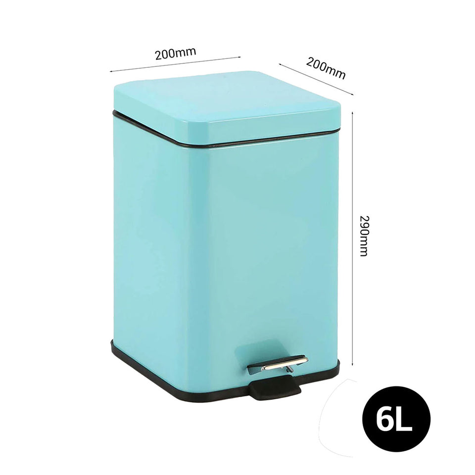 SOGA 2X Foot Pedal Stainless Steel Rubbish Recycling Garbage Waste Trash Bin Square 6L Blue