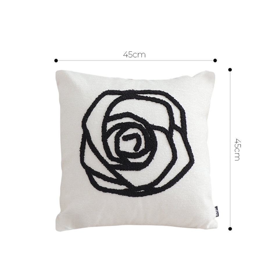 SOGA 2X Embroidered Cushion 45cm White Black Rose Flower Pattern Decorative Throw Pillow
