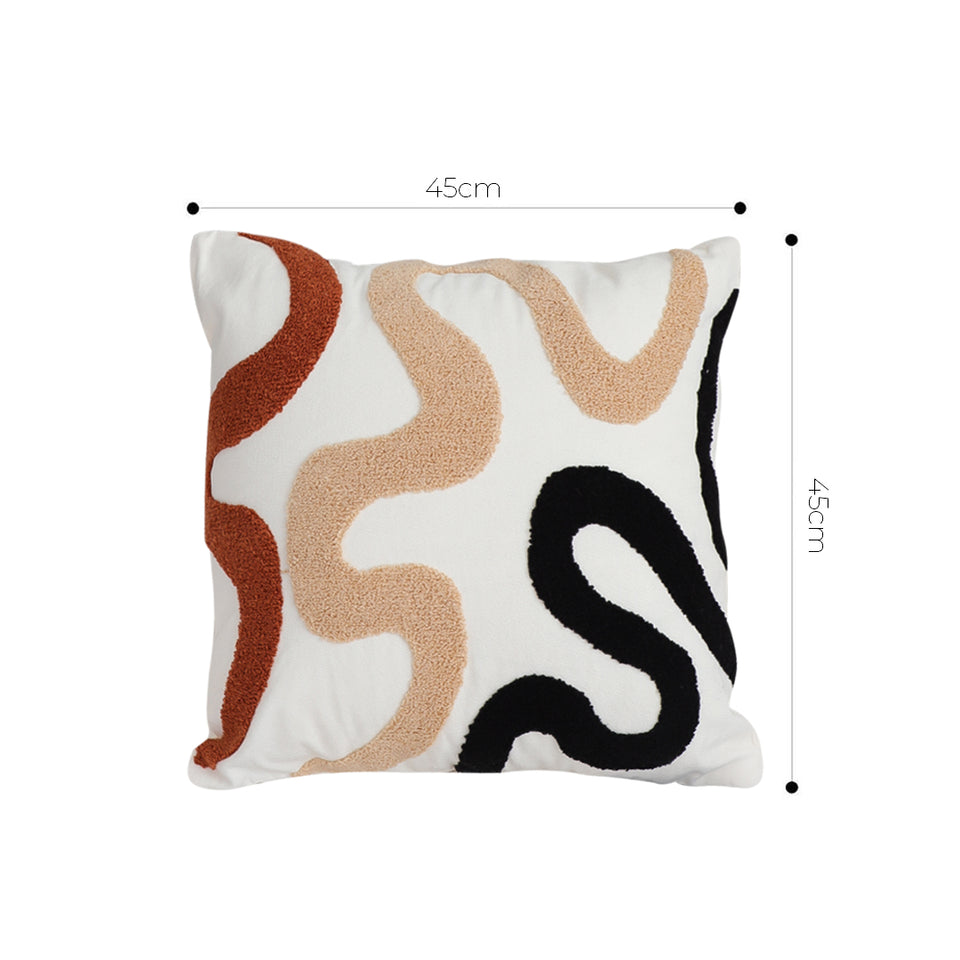 SOGA 2X 45cm Cream Black Geometric Squiggly Pattern Throw Pillow
