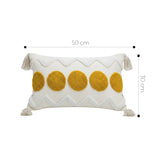 SOGA 2X 30cm Cream Yellow Circle Pom Chevron Tassel Decorative Pillow
