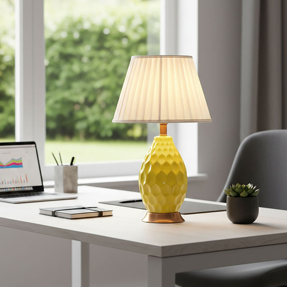 SOGA 4X Textured Ceramic Oval Table Lamp with Gold Metal Base Yellow