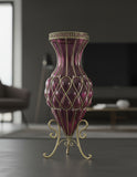 SOGA 67cm Purple Glass Tall Floor Vase with Metal Flower Stand