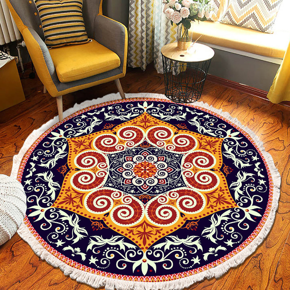 SOGA 2X 90cm Round Mandala Ethnic Style Round Carpet Anti-slip Doormat Home Decor