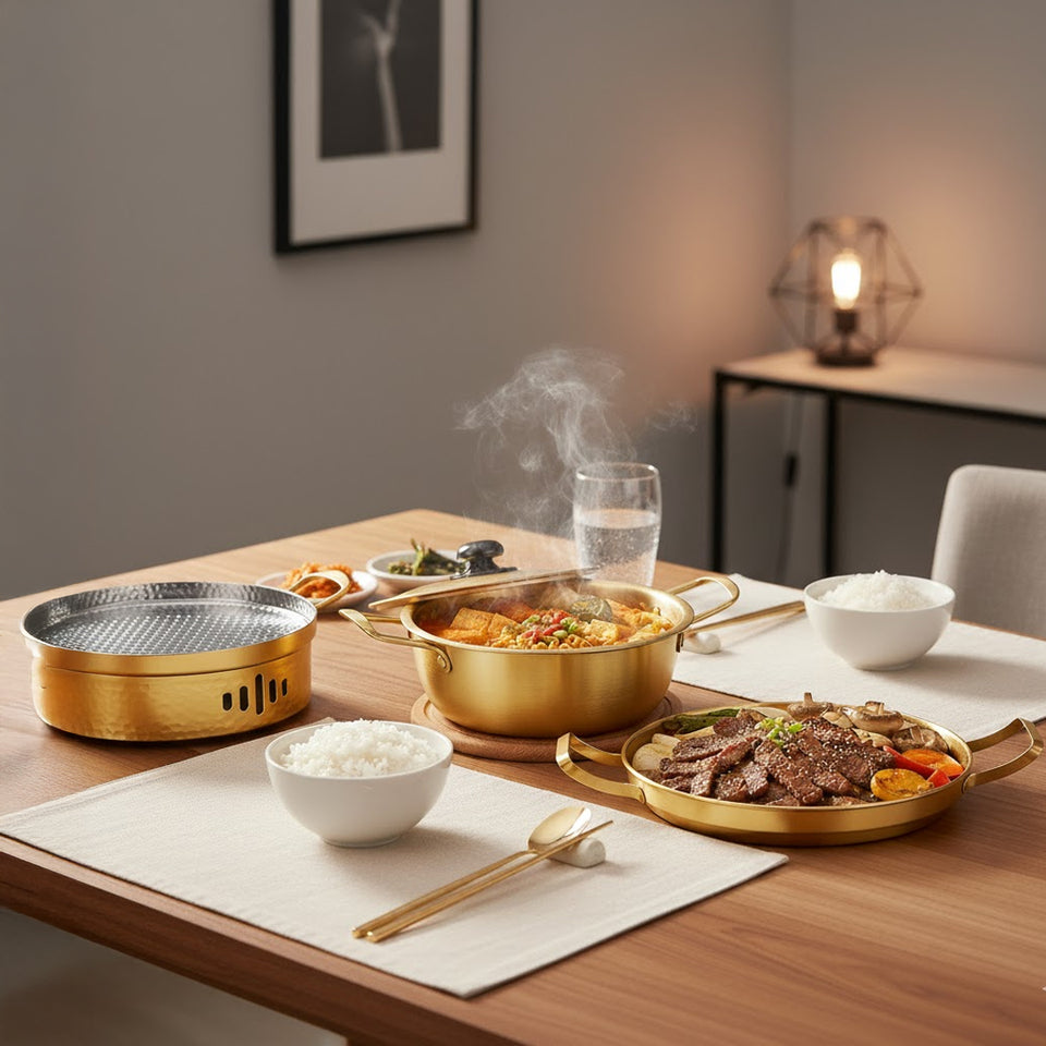 SOGA Kitchenware Bundle – Gold & Yellow Dry Pots and Ramen Pot for Stylish Kitchen Cooking