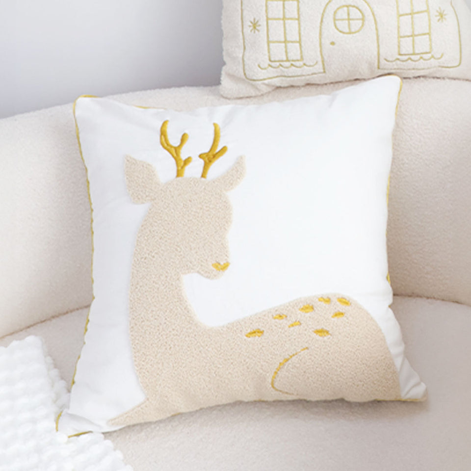 SOGA 45cm Whimsical Beige Reindeer Applique Gold Accent Throw Pillow