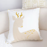 SOGA 45cm Whimsical Beige Reindeer Applique Gold Accent Throw Pillow