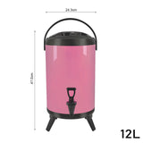 SOGA 12L Stainless Steel Insulated Milk Tea Barrel Hot and Cold Beverage Dispenser Container with Faucet Pink