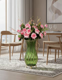 SOGA 51cm Green Glass Tall Floor Vase with 12pcs Pink Artificial Fake Flower Set