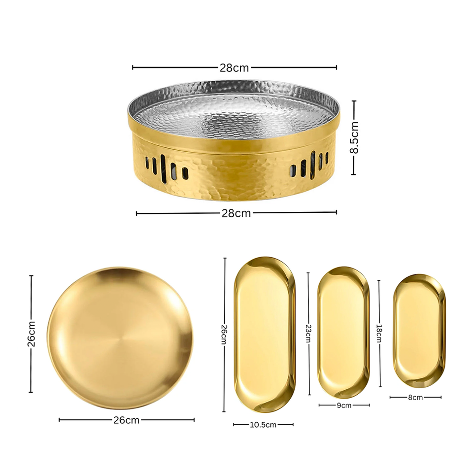 SOGA Kitchenware Bundle – Gold Nordic Plate Set, 26cm Grilling Plate & 28cm DryPot