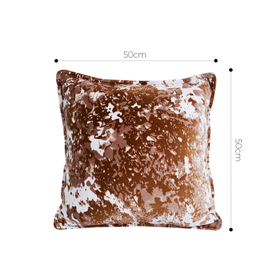 SOGA 2X 50cm Brown White Crushed Velvet Decorative Throw Pillow
