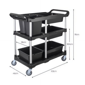 SOGA 2X Black 3-Tier Kitchen Utility Trolley Cart with 5 Buckets
