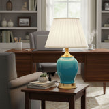 SOGA 2X Ceramic Oval Table Lamp with Gold Metal Base Desk Lamp Blue