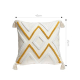 SOGA Boho Tufted Cushion 45cm Tassel Beige Yellow Geometric Chevron Throw Pillow