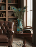 SOGA 51cm Blue Glass Oval Floor Vase with Metal Flower Stand