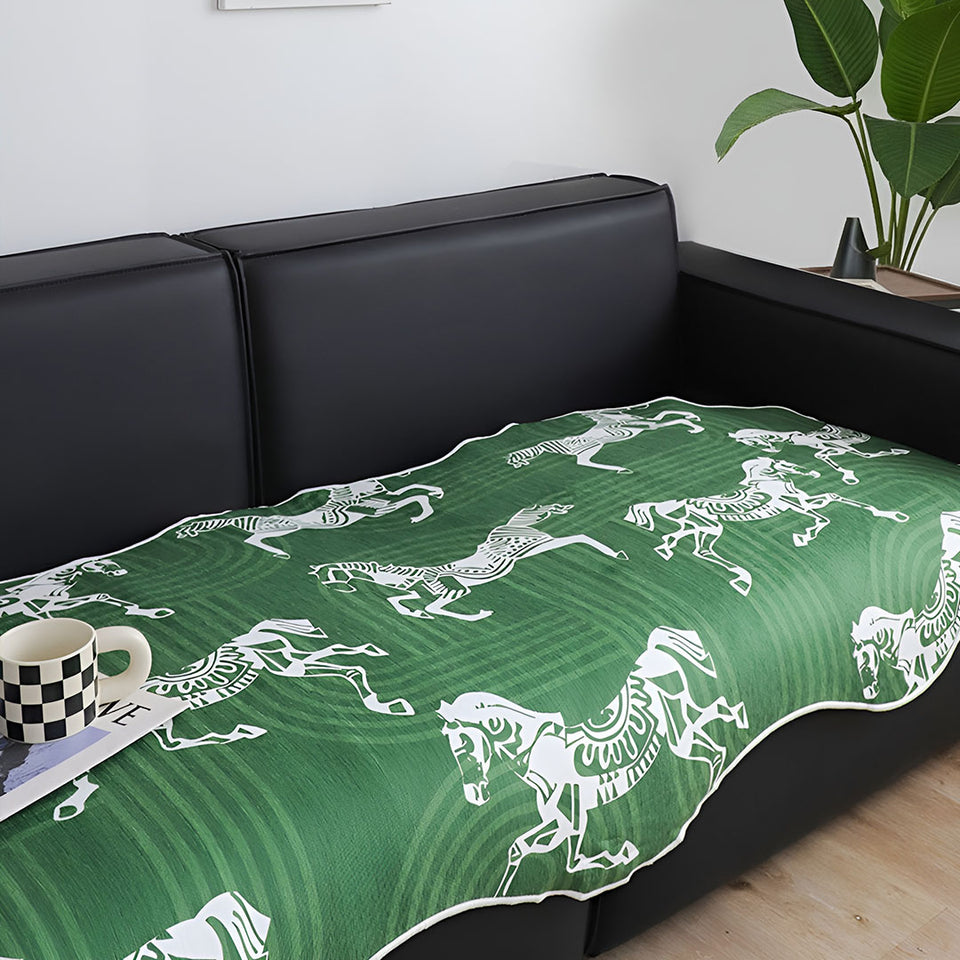 SOGA Two-Seater Green Horse Print 90x180cm Throw Blanket Sofa Cover