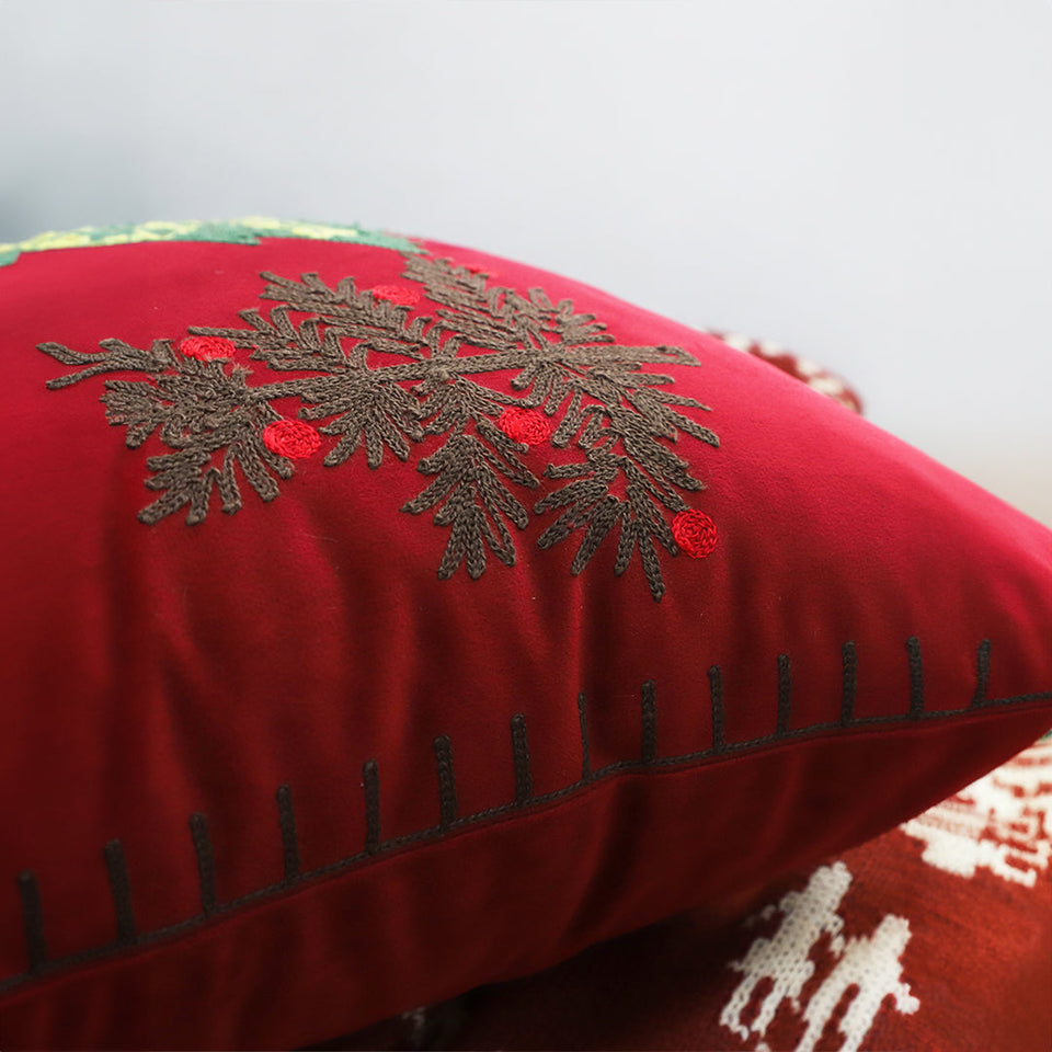 SOGA 45cm Burgundy Red Christmas Tree Embroidered Throw Pillow