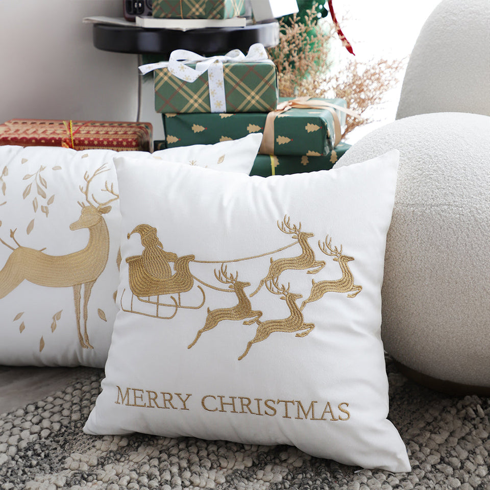 SOGA 45cm White & Gold Christmas Sleigh Throw Pillow