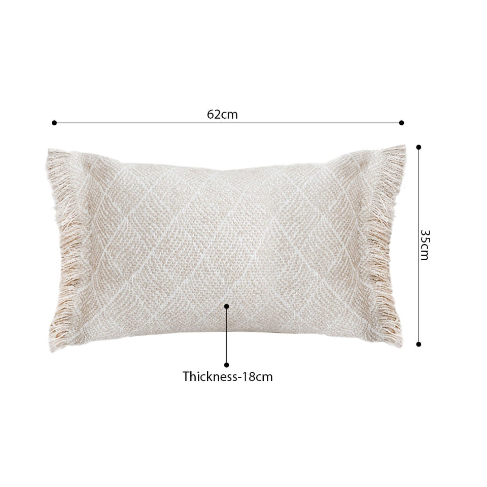 SOGA 35cm Rectangular Natural Woven Diamond Pattern Fringe Trim Throw Pillow