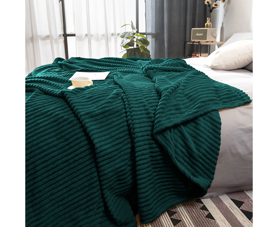 SOGA 2X Dark GreenThrow Blanket Warm Cozy Striped Pattern Thin Flannel Coverlet Fleece Bed Sofa Comforter