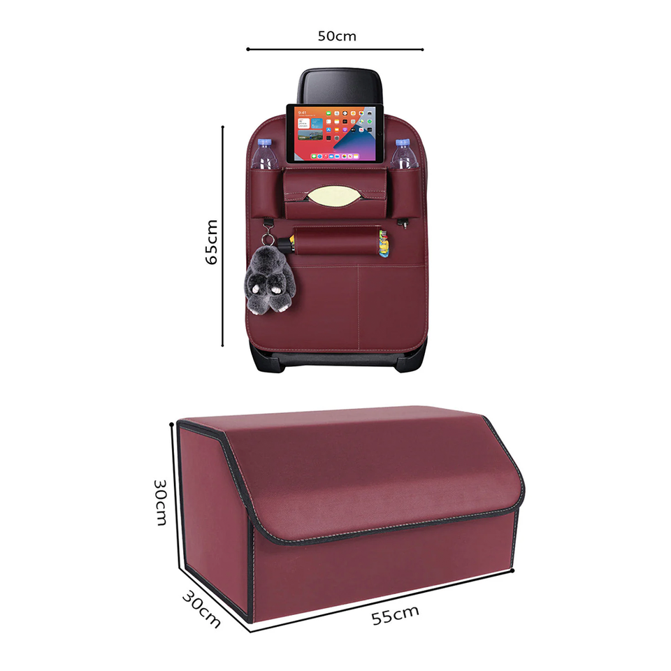 SOGA Car Bundle – 2 Red Back Seat Storage Organizer & Collapsible Trunk Cargo Box