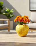 SOGA 21x22cm Yellow with White Mini Floral Small Ceramic Flower Vase Elegant Living Room Home Decor