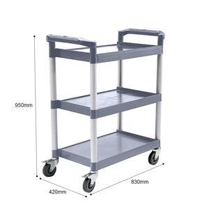 SOGA 2X 3 Tier Food Trolley Portable Kitchen Cart Multifunctional Big Utility Service with wheels 830x420x950mm Gray