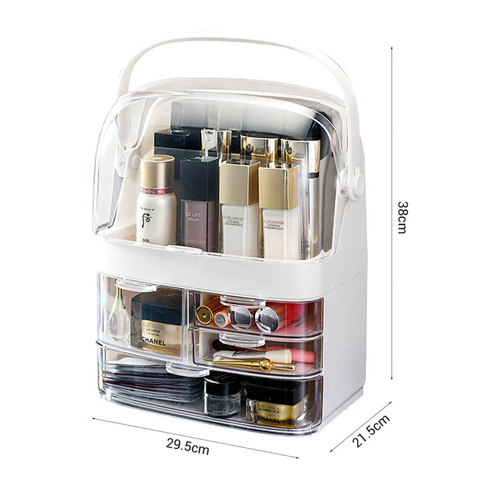 SOGA 3 Tier White Countertop Makeup Cosmetic Storage Organiser Skincare Holder Jewelry Storage Box with Handle